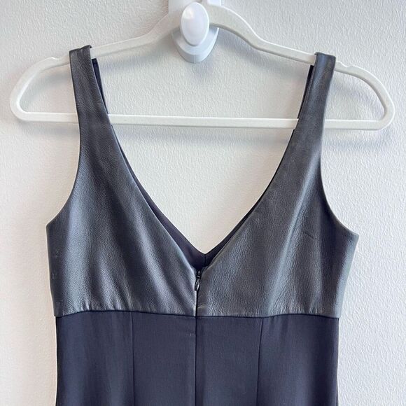 L'Agence Womens 4 Black Slip Dress Lambskin Bodice V Neck Back Zipper Sleeveless - Picture 6 of 13